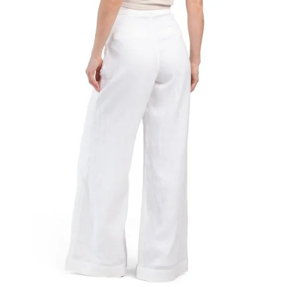 AQUA BLU BLANCO Linen Blend Audrey Embroidered Pants
